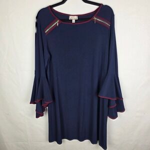 Ivy Road Navy Blue Tiered Bell Sleeve Shift Dress with Zipper Accents XL 60s 70s